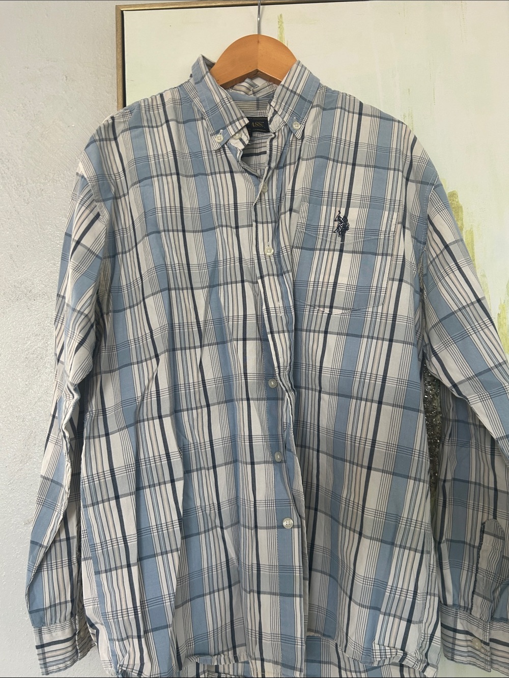 U.S. Polo Assn. Light Blue and White Plaid Button-Down Shirt